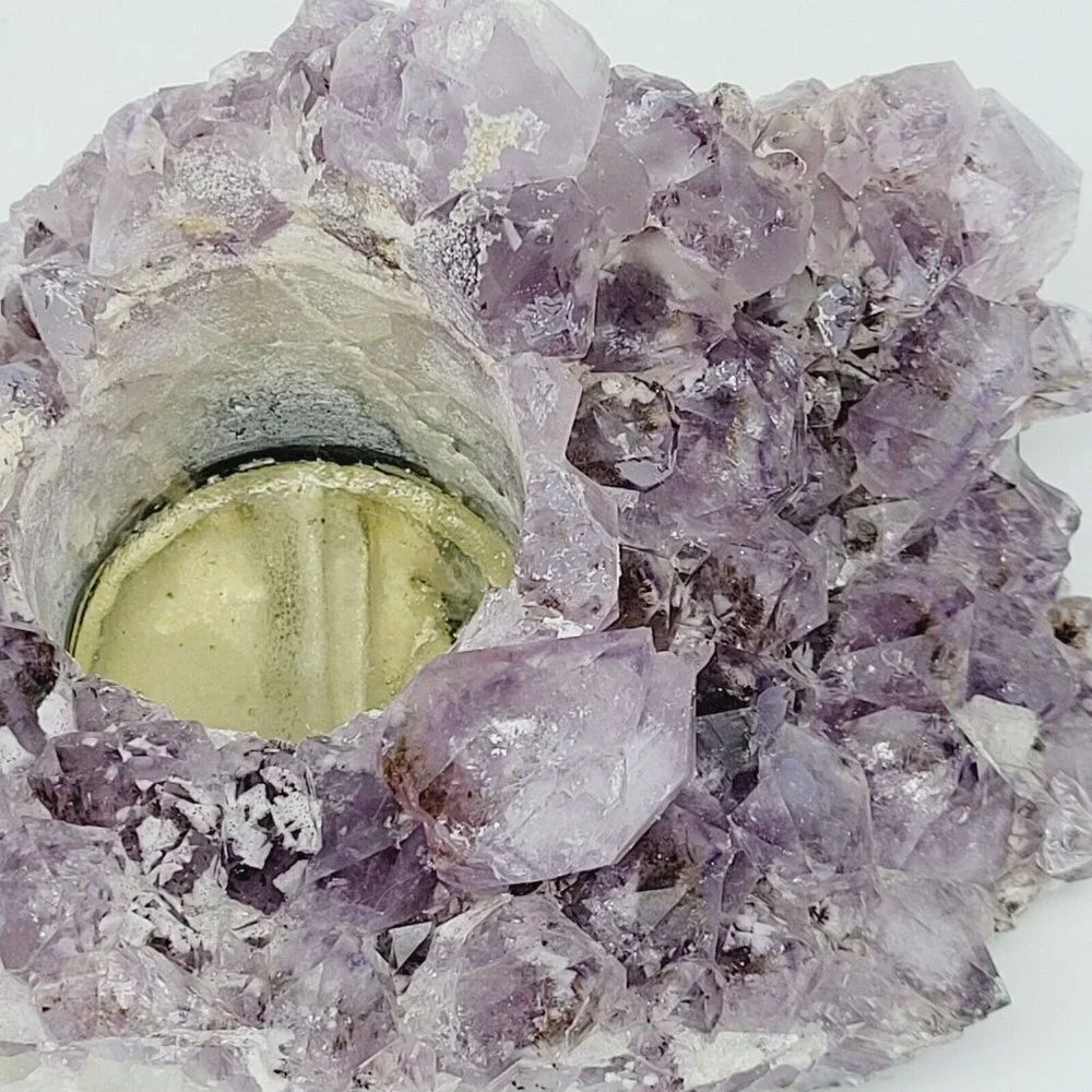 Raw Amethyst Quartz Geode Drilled Tealight Candle Holder 6x3.5x2.75 Med Purple